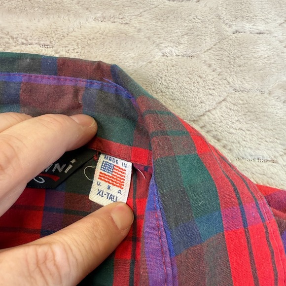 VTG Corzini Plaid Snap Pearl Button Western Shirt Mens XL Tall  Made in USA - Picture 7 of 12